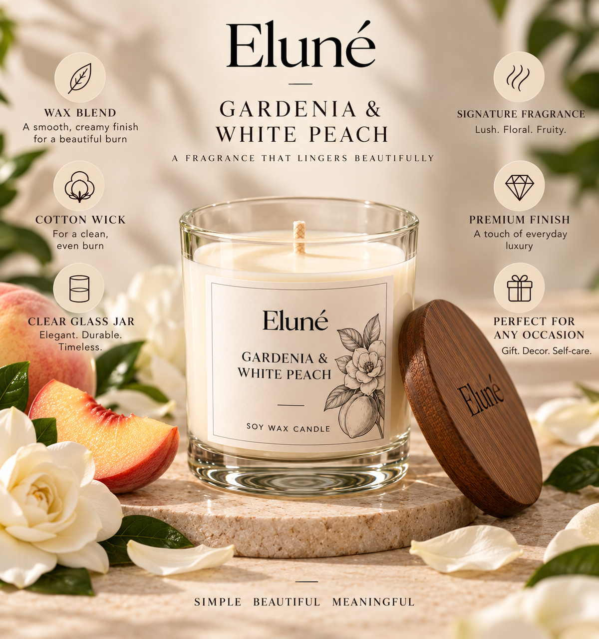 Gardenia & White Peach Scented Candle